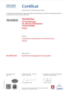 Technidur Certificat ISO 9001:2015